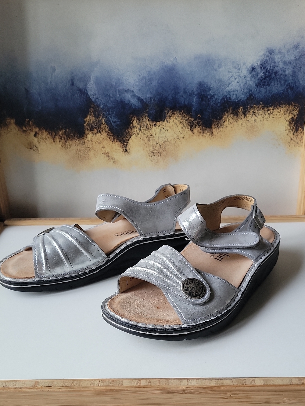 Finn Comfort Silver Leather Adjustable Sandals